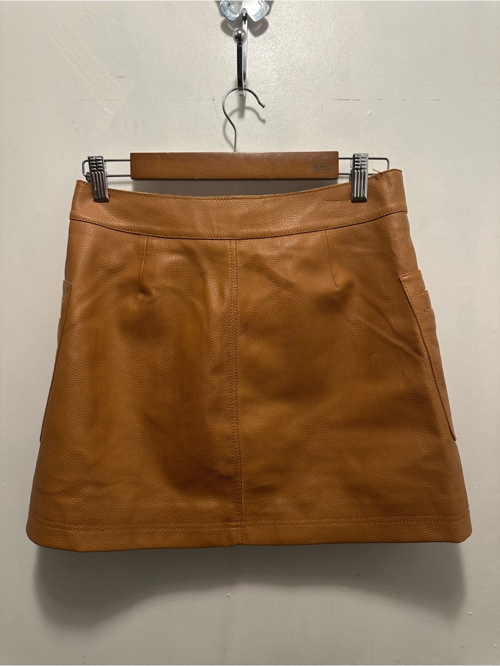 Free People Vegan Faux Leather Mini Skirt Camel Cognac Size 4